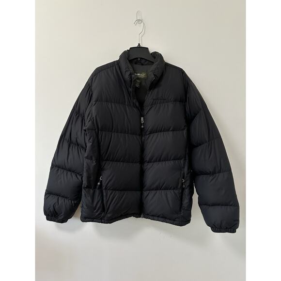 Eddie Bauer Goose Down 700 Fill Puffer Jacket Zip Mens Large Tall Black - Picture 1 of 10